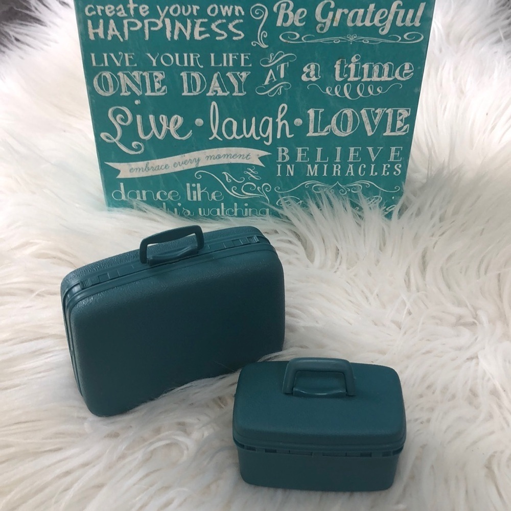 Vintage Barbie Accessories 1960's Mattel Luggage 2 pc BLUE Samsonite Suitcases